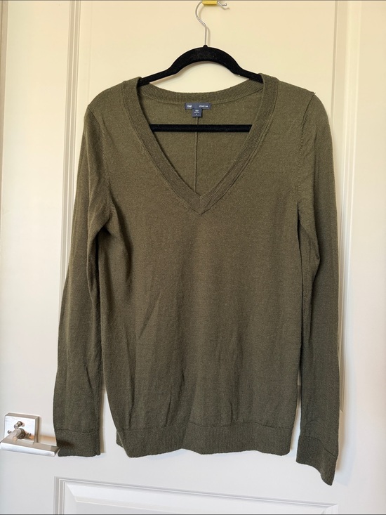 GAP Sweaters - GAP 100% Wool Olive Green V-Neck Sweater, Large